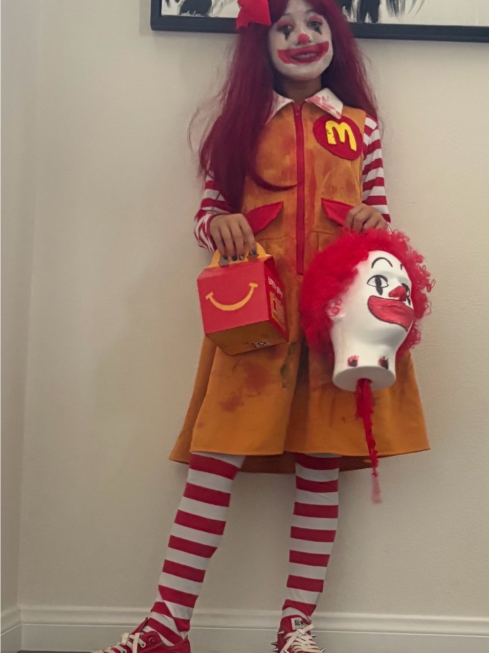 Kids Red and Yellow Clown Costume Dress with Striped Tights